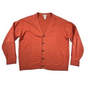 Vintage LL Bean Sweater Mens L Cardigan Burnt Orange Knit 100% Cotton Auburn